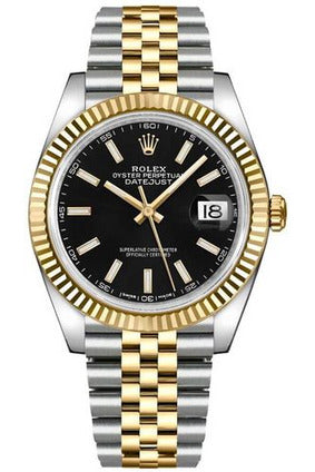 rolex datejust 41 black dial men's gold & steel watch 126333-0014