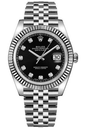 rolex datejust 41 black diamond men's watch 126334-0012