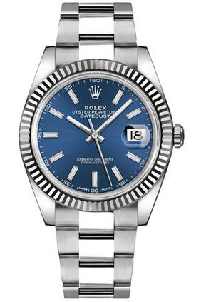 rolex datejust 41 blue dial oyster bracelet watch 126334-0001