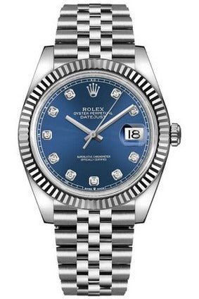 rolex datejust 41 blue diamond dial gold & steel watch 126334-0016