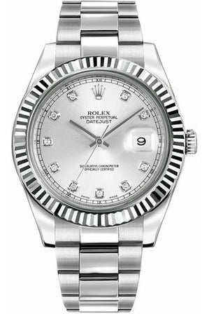 rolex datejust ii 41 silver diamond dial men's watch 116334-0007