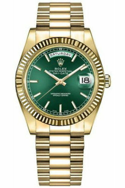 rolex day-date 36 green dial solid gold watch 118238