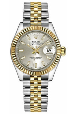 rolex lady-datejust 28 silver dial gold & steel watch 279173-0019