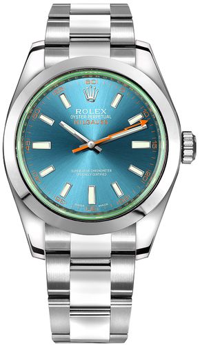 rolex oyster perpetual milgauss z-blue steel men's watch 116400gv-0002